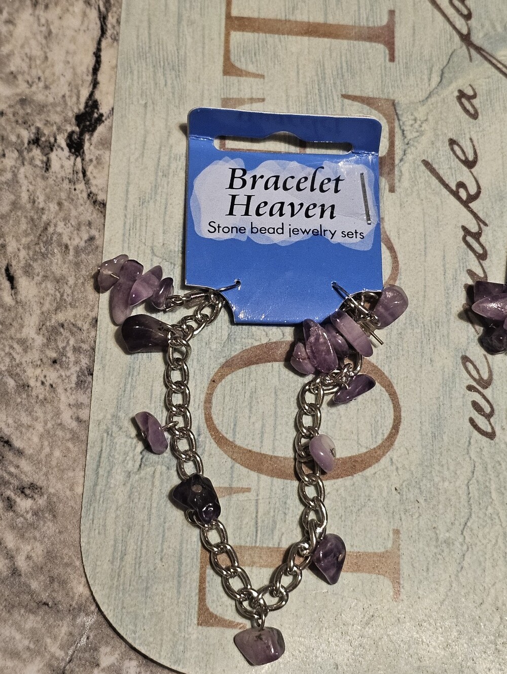 Bracelet Heaven silver tone amethyst bracelet & earrings jewelry set